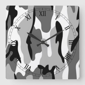 Cuadrado Reloj romano de camuflaje gris blanco negro