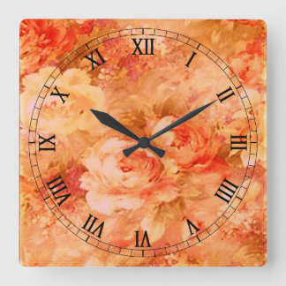 Cuadrado Reloj romano de pintura de flores