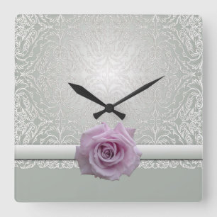 Cuadrado Reloj Rosa de belleza Silver Lace Damask