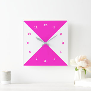 Cuadrado Reloj rosa de pared blanca con colores Personaliza