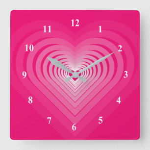 Cuadrado Reloj rosa del corazón romántico