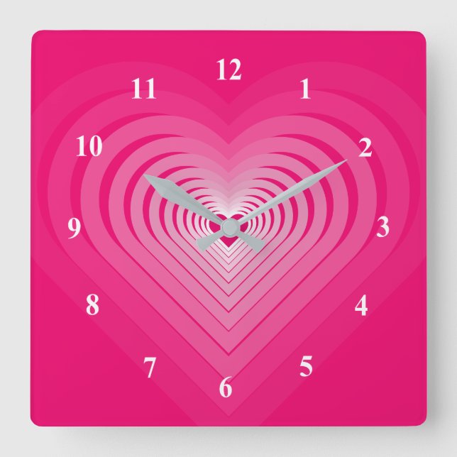 Cuadrado Reloj rosa del corazón romántico (Anverso)