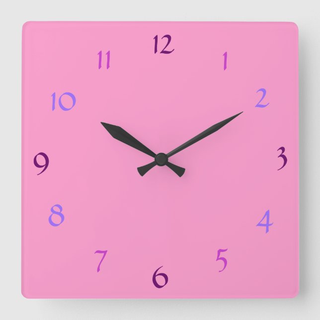 Cuadrado Reloj rosa moderno de pared (Anverso)