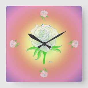 Cuadrado Reloj - Rosa y arcoiris (caliente)
