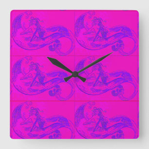 Cuadrado reloj rosado de las sirenas