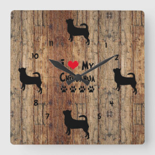 Cuadrado Reloj ruso de pared de Faux Chihuahua de madera