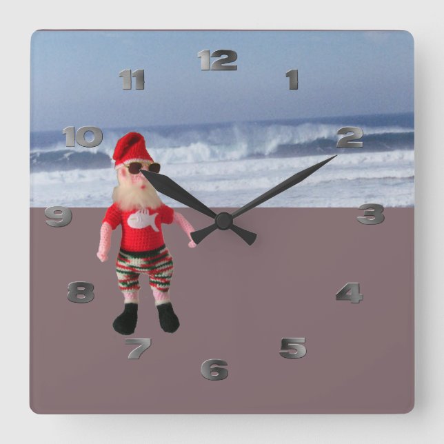 Cuadrado Reloj - Santa en la playa (Anverso)
