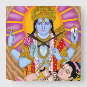 Cuadrado Reloj Shiva & Vishnu - Decoración Divina de Pared 