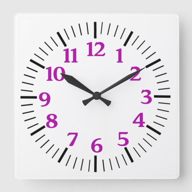 Cuadrado Reloj simple personalizado en números morados (Anverso)