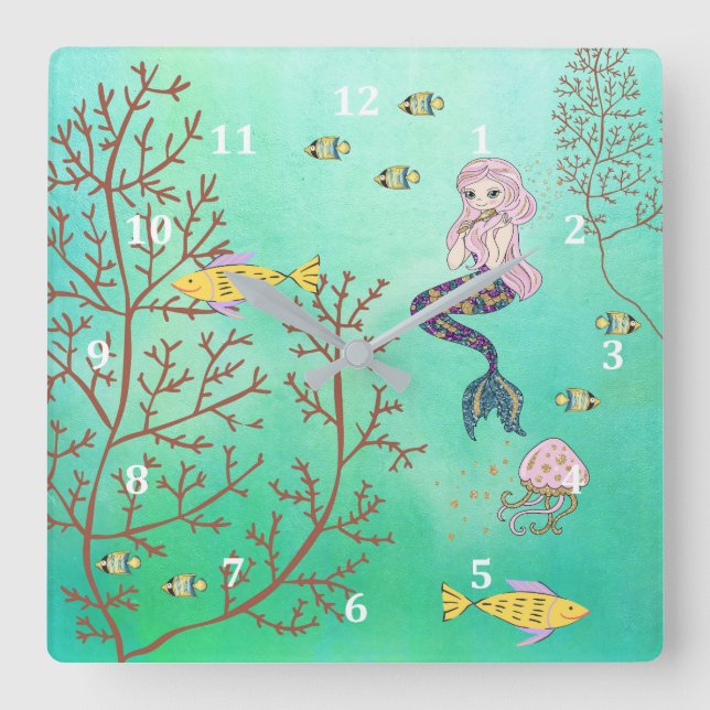 Cuadrado Reloj Sirena Mar Verde (Anverso)