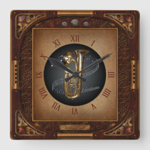 Cuadrado Reloj Steampunk~Doble teléfono~Euphonium Doble Cam
