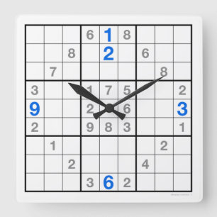 Cuadrado Reloj Sudoku con rompecabezas descargable (azul)