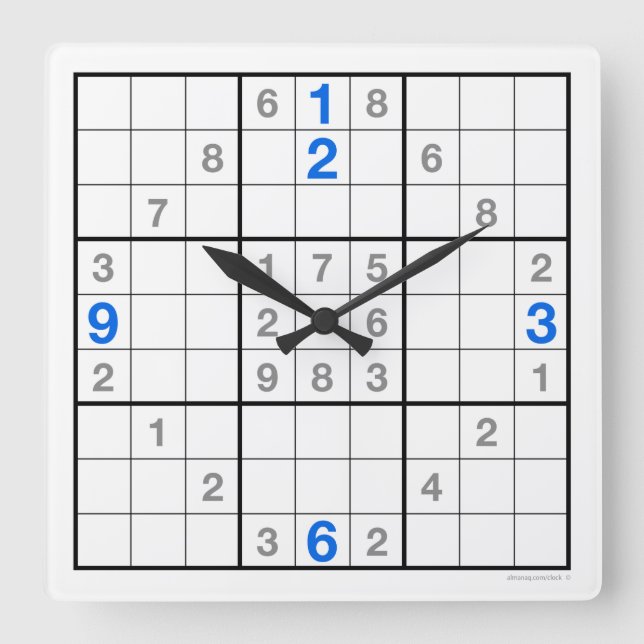 Cuadrado Reloj Sudoku con rompecabezas descargable (azul) (Anverso)