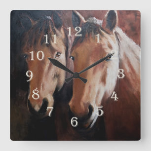 Cuadrado Reloj temático del caballo con dos caballos