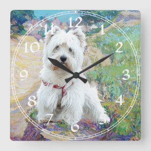 Cuadrado Reloj Terrier West Highland Blanco