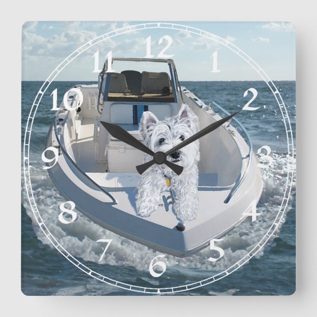 Cuadrado Reloj Terrier West Highland Blanco (Anverso)