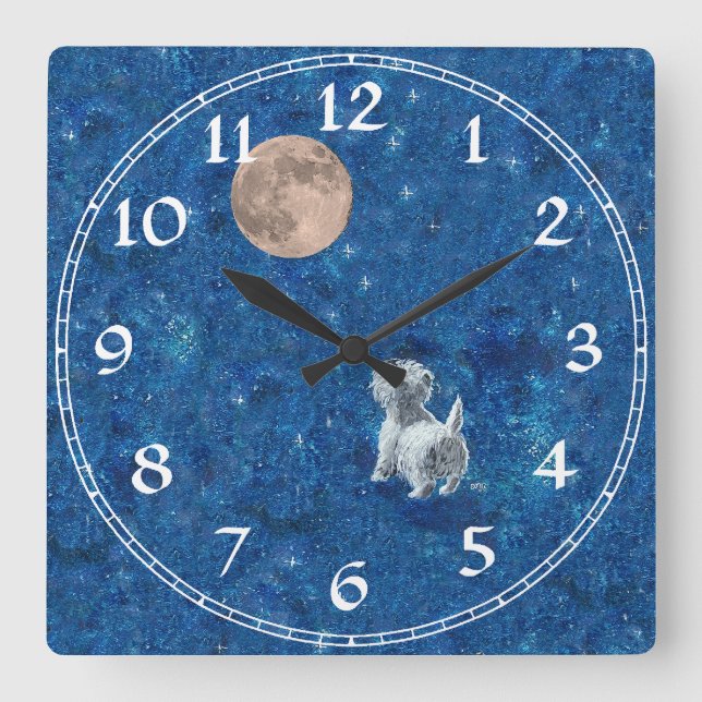 Cuadrado Reloj Terrier West Highland Blanco (Anverso)