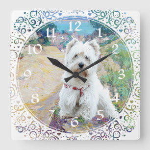 Cuadrado Reloj Terrier West Highland Blanco