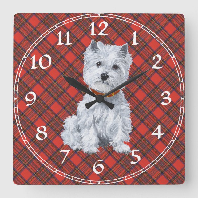 Cuadrado Reloj Terrier West Highland Blanco (Anverso)