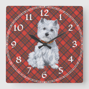 Cuadrado Reloj Terrier West Highland Blanco