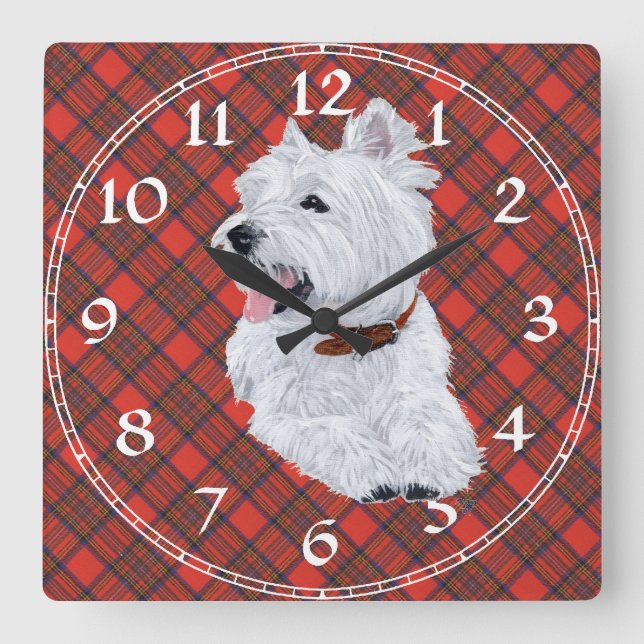 Cuadrado Reloj Terrier West Highland Blanco (Anverso)