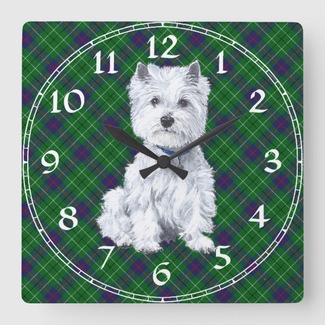 Cuadrado Reloj Terrier West Highland Blanco (Anverso)