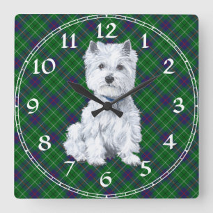 Cuadrado Reloj Terrier West Highland Blanco