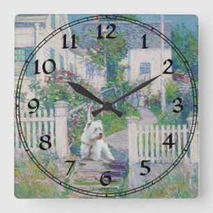 Cuadrado Reloj Terrier West Highland Blanco