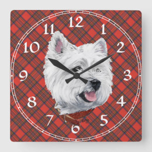 Cuadrado Reloj Terrier West Highland Blanco