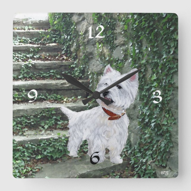 Cuadrado Reloj Terrier West Highland Blanco (Anverso)