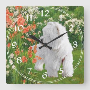 Cuadrado Reloj Terrier West Highland Blanco