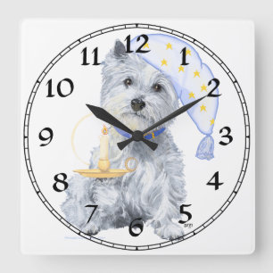 Cuadrado Reloj Terrier West Highland Blanco