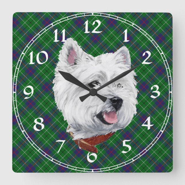 Cuadrado Reloj Terrier West Highland Blanco (Anverso)