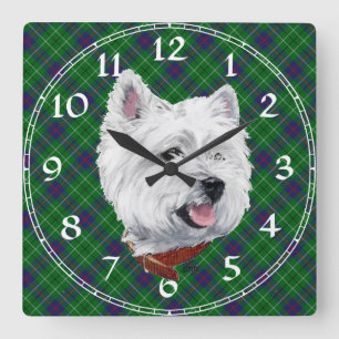 Cuadrado Reloj Terrier West Highland Blanco