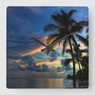 Cuadrado Reloj tropical de playa y palmeras
