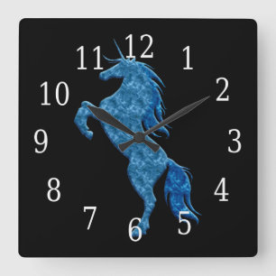Cuadrado Reloj unicornio de fuego azul