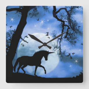 Cuadrado Reloj unicornio y lunar