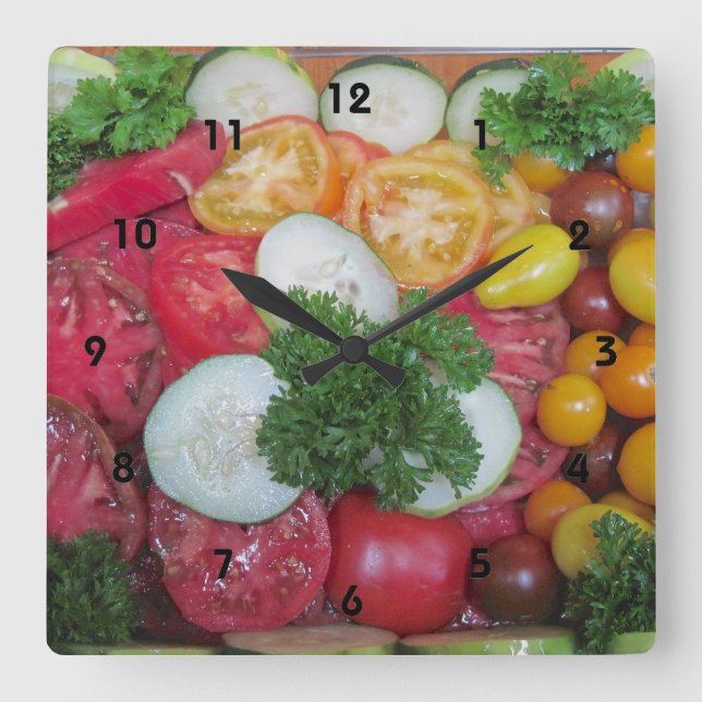 Cuadrado Reloj Veggie de cocina (Anverso)