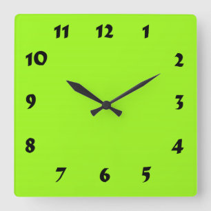 Cuadrado Reloj verde brillante neón con numeración cambia
