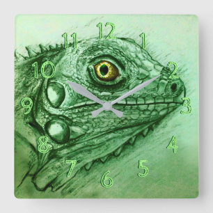 Cuadrado Reloj verde de la plaza de la Iguana, dibujo reali