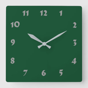 Cuadrado Reloj verde evergreen con numeración variable