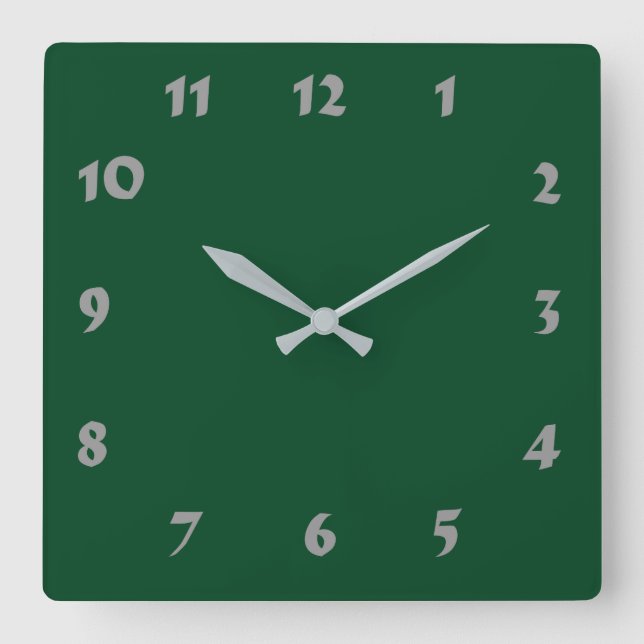 Cuadrado Reloj verde evergreen con numeración variable (Anverso)