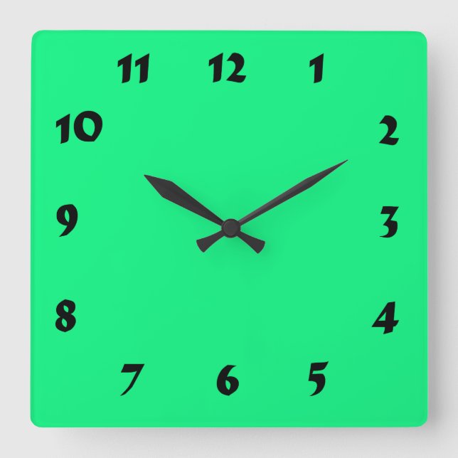 Cuadrado Reloj verde neón brillante adornado (Anverso)
