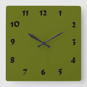 Cuadrado Reloj verde oliva con numeración cambiable