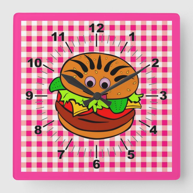 Cuadrado Reloj Yummy Hamburger Wall (Anverso)