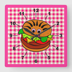 Cuadrado Reloj Yummy Hamburger Wall