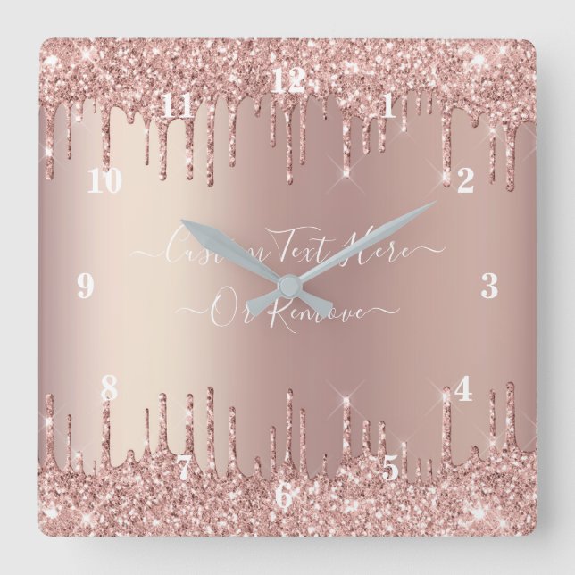 Cuadrado Rosa Purpurina dorado Personalizado de reloj de pa (Anverso)