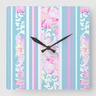 Cuadrado Rosas rosas rosas, bandas turquesas: reloj de pare