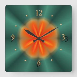 Cuadrado Rosette en rojo/Naranja con verde> Reloj de cocina