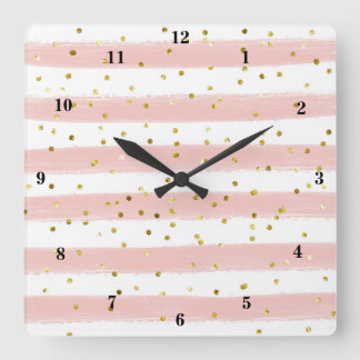 Cuadrado Rubor moderno, blanco, rayas, reloj de Confetti de